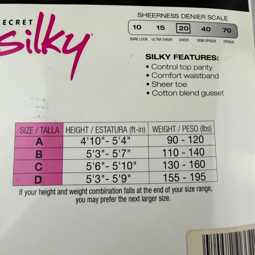 Secret Silky Control Top Pantyhose Nude Size A 2 Pack Sheer & Reinforced Toe